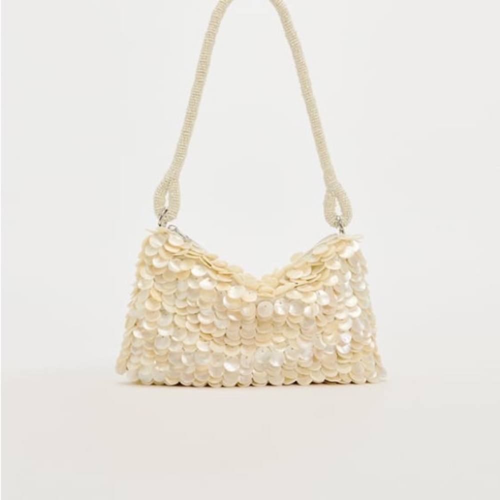 Beaded white shoulder bag